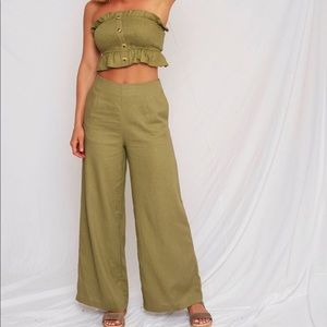 New 2 Two Piece Boho Smocked Crop Top Pants Set